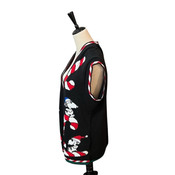 Festive Black and Red Cardigan Sweater with Candy Cane Design - Picture 2 of 4